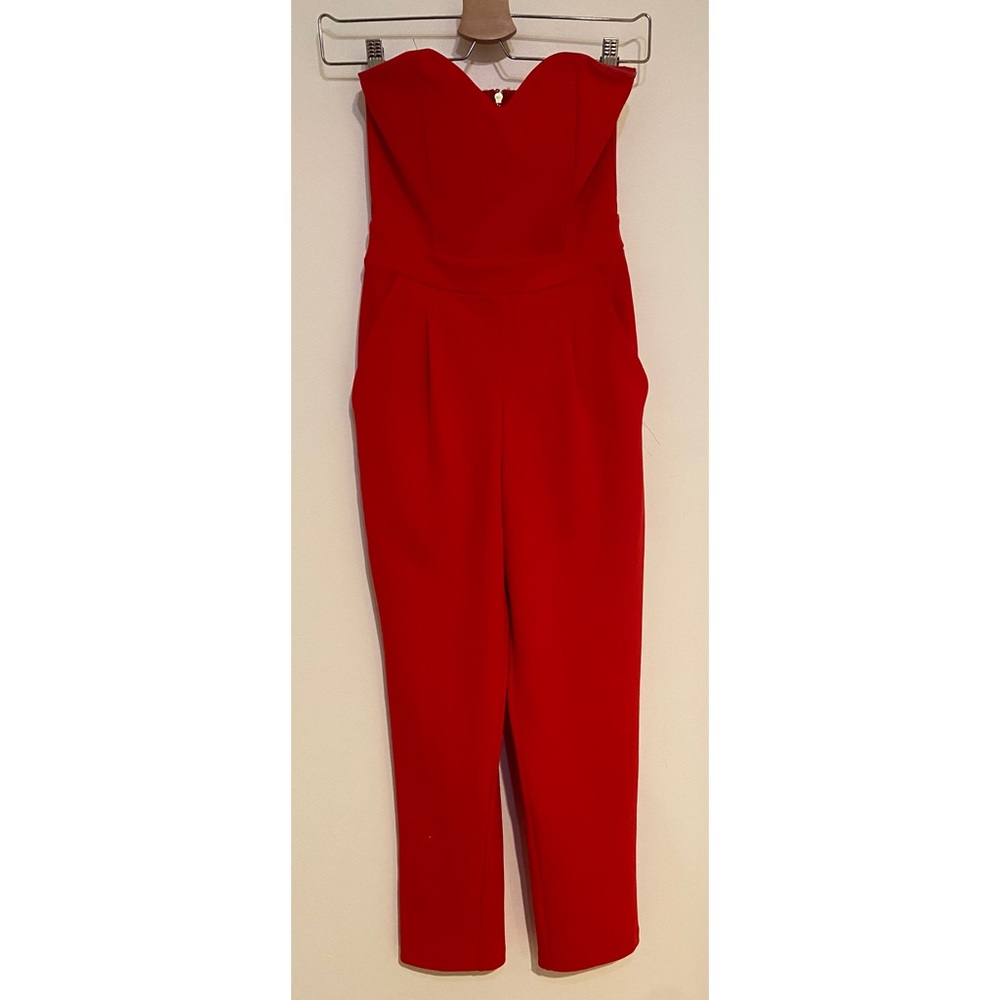 Strapless red jumpsuit